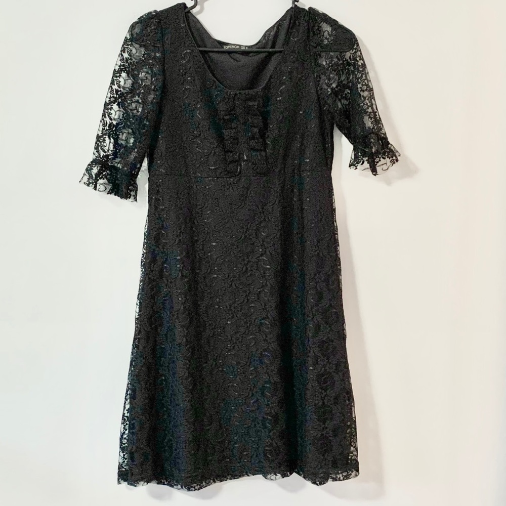 Topshop Short Sleeve Lace Fit Flare Dress